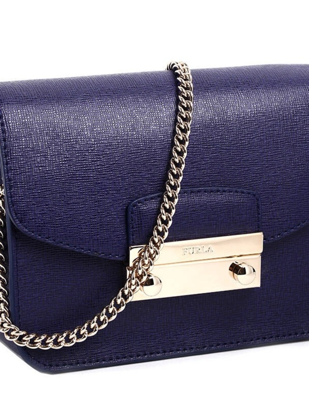 Furla Deep Purple Saffiano Leather Chain Crossbody